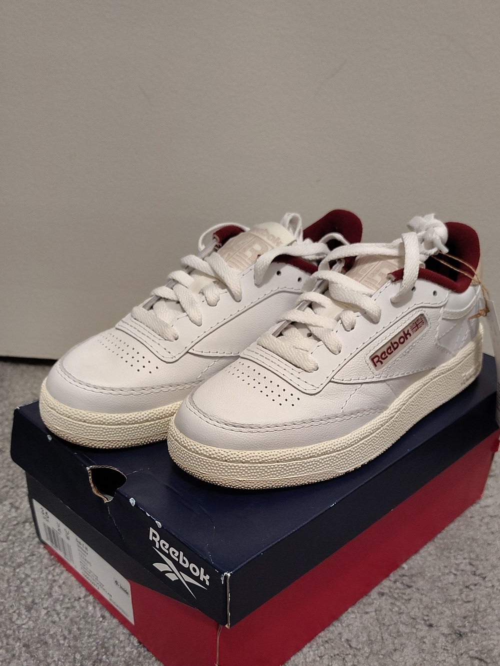 Reebok Club C 85 Leather Tennis - White Chalk Maroon - Unisex